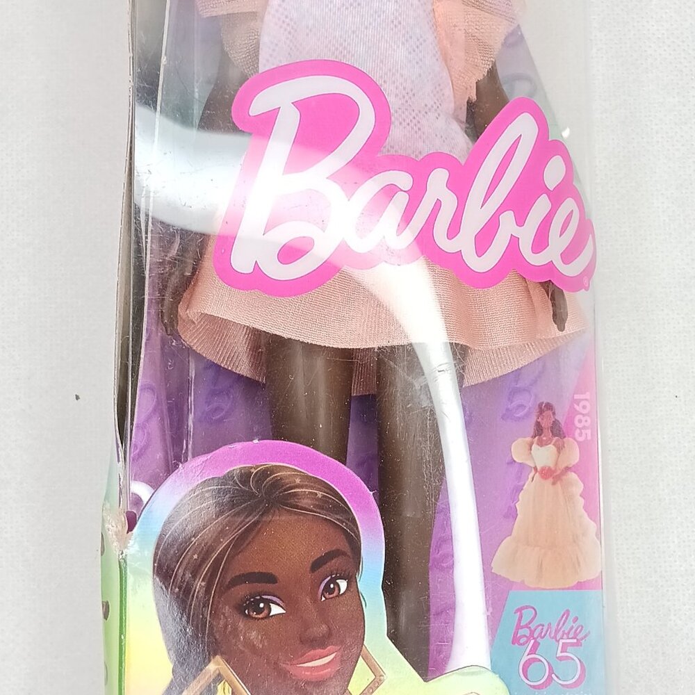 Barbie Fashionistas Doll #216 with Tall Body, Black Straight Hair & Peach Dress